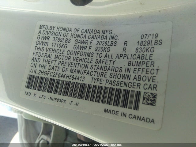 Honda Civic Sedan Lx 2019 2HGFC2F64KH584413 Image 15