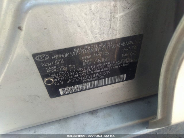 Hyundai Sonata 2.4l 2017 5NPE24AF9HH530539 Image 11