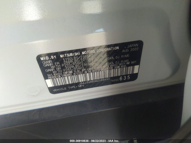 JA4J3VA85NZ089493 Mitsubishi Outlander Sel