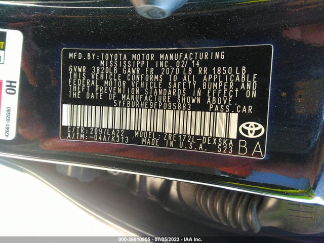 Toyota Corolla L/le/s/s Plus/le Plus 2014 5YFBURHE9EP095883 Image 9