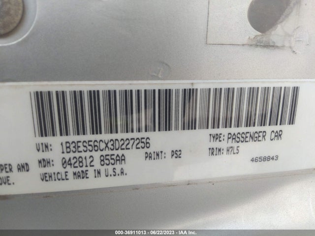 2003 DODGE NEON SXT VIN: 1B3ES56CX3D227256