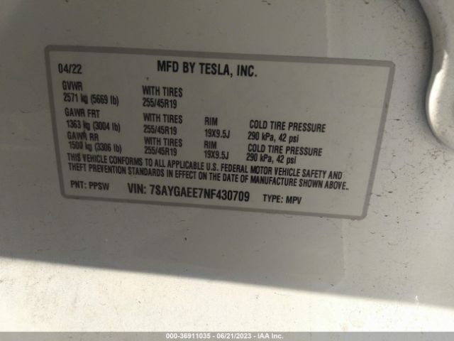 7SAYGAEE7NF430709 Tesla Model Y Long Range