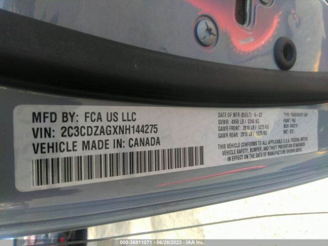 2C3CDZAGXNH144275 Dodge Challenger Sxt
