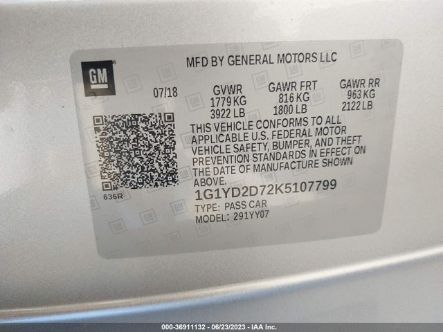 Chevrolet Corvette 2lt 2019 1G1YD2D72K5107799 Image 9