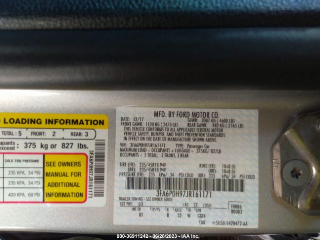 3FA6P0H97JR161171 Ford FUSION SE