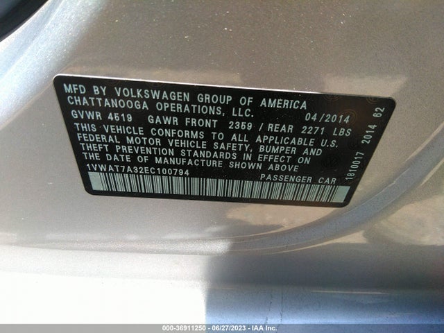 1VWAT7A32EC100794 Volkswagen Passat Wolfsburg Ed