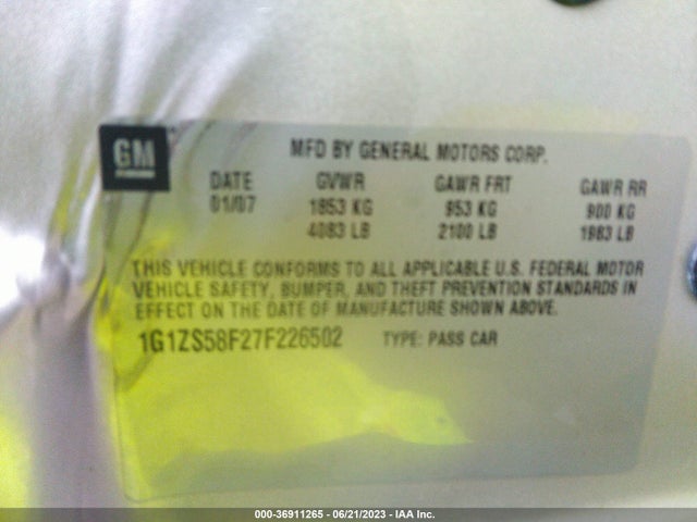2007 CHEVROLET MALIBU LS W/1LS VIN: 1G1ZS58F27F226502