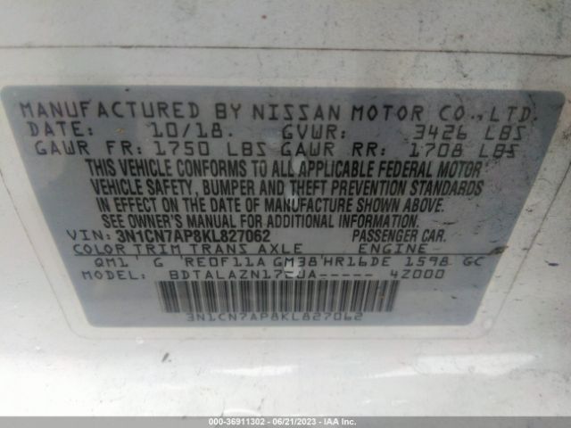 3N1CN7AP8KL827062 Nissan Versa Sedan S Plus