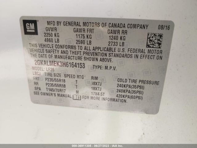 2GKALMEK3H6164153 GMC Terrain Sle