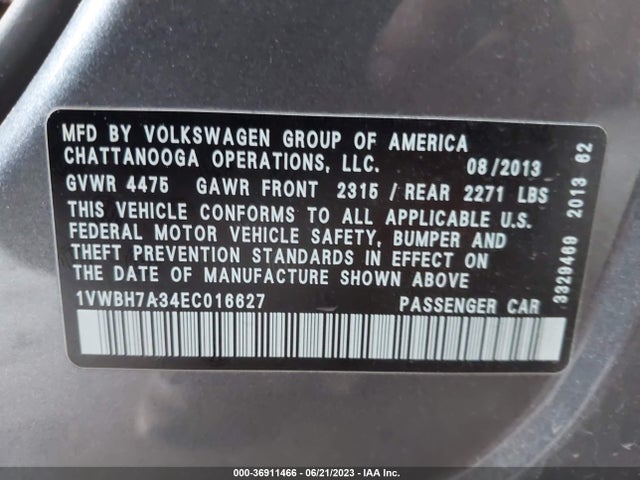 1VWBH7A34EC016627 Volkswagen PASSAT SE