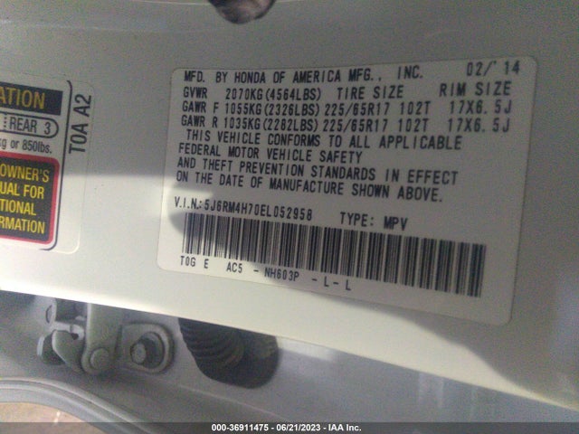 Honda Cr-v Ex-l 2014 5J6RM4H70EL052958 Image 9