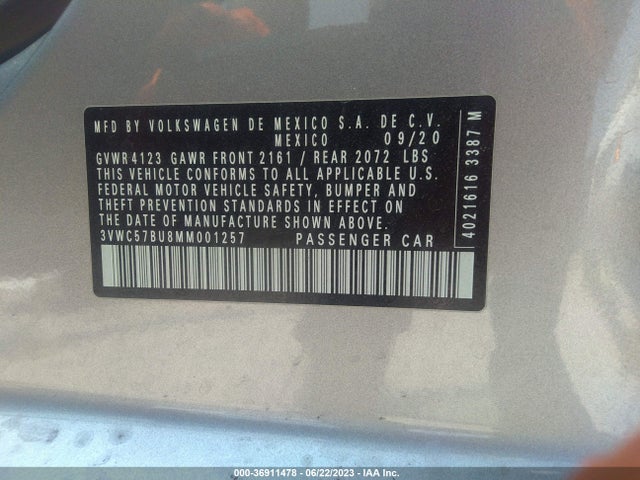 3VWC57BU8MM001257 Volkswagen Jetta S/se/r-line