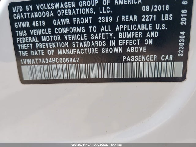 1VWAT7A34HC006842 Volkswagen Passat 1.8t S