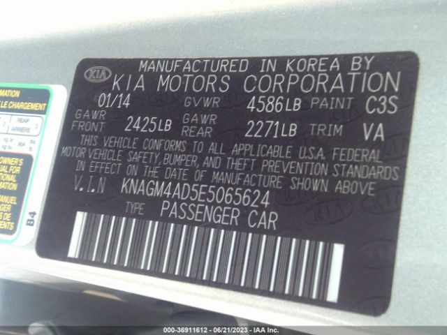 KNAGM4AD5E5065624 KIA Optima Hybrid Lx