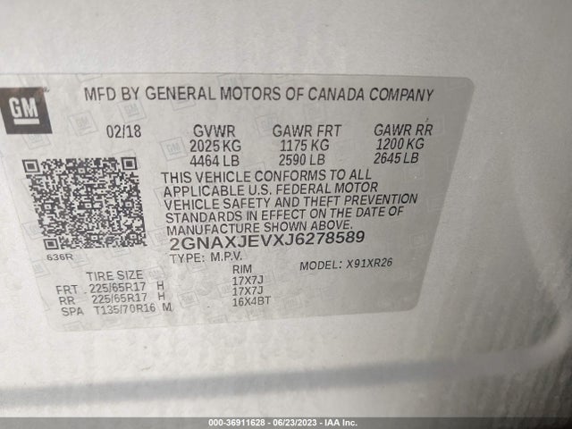 2GNAXJEVXJ6278589 Chevrolet EQUINOX LT