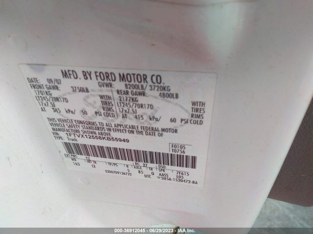 2008 FORD F-150 XL/XLT VIN: 1FTVX12558KB55949