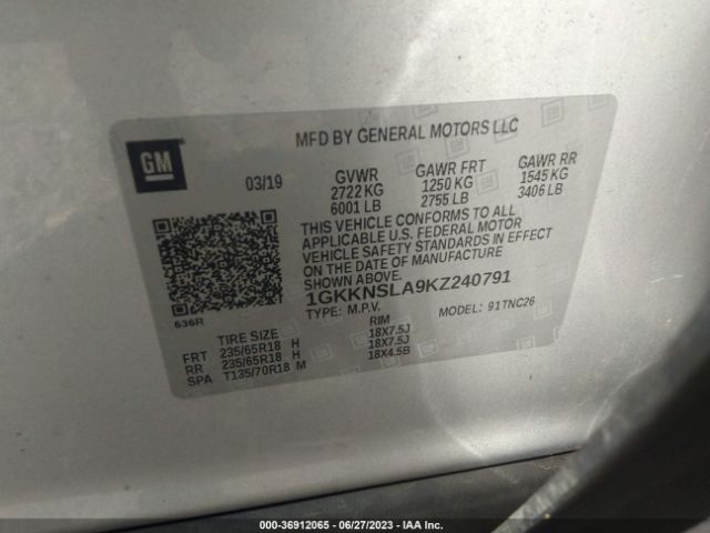 1GKKNSLA9KZ240791 GMC ACADIA SLE