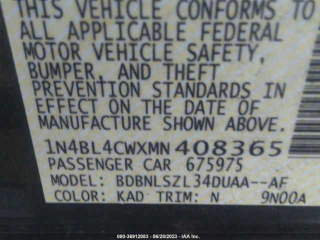 1N4BL4CWXMN408365 Nissan Altima 2.5 Sr