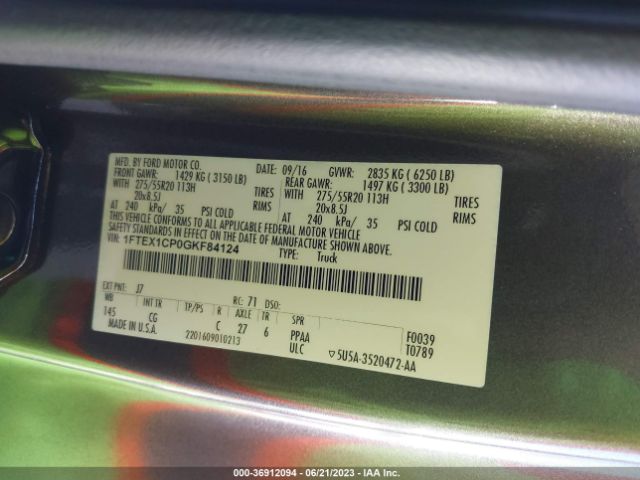 Ford F-150 Xl/lariat/xlt 2016 1FTEX1CP0GKF84124 Image 16