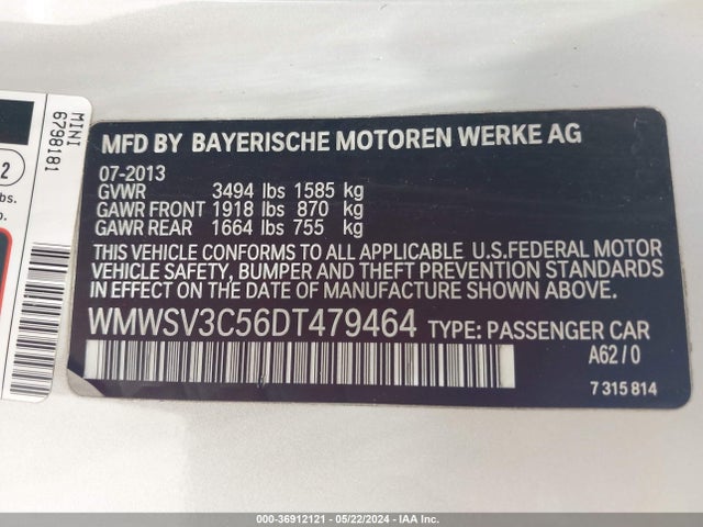 2013 MINI HARDTOP WMWSV3C56DT479464 Photo 8