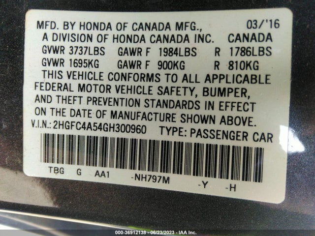Honda Civic Coupe Lx 2016 2HGFC4A54GH300960 Image 9