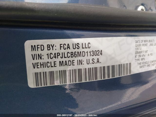 1C4PJLCB6MD113024 Jeep Cherokee Latitude