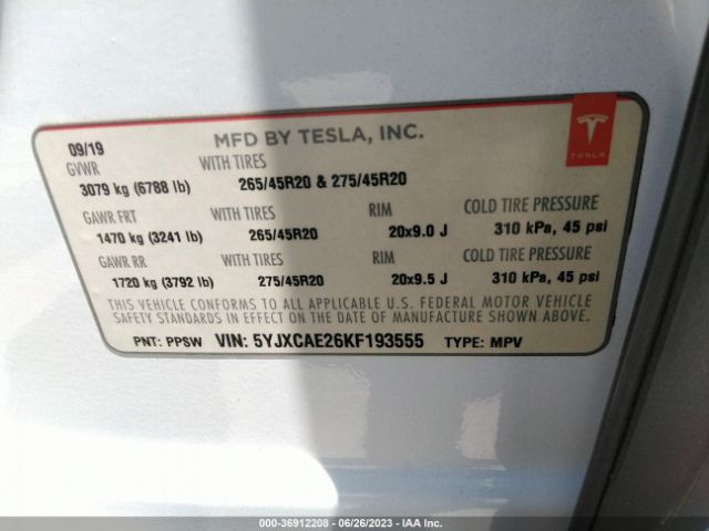 5YJXCAE26KF193555 Tesla MODEL X
