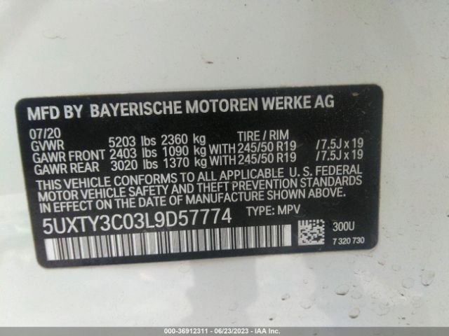 5UXTY3C03L9D57774 BMW X3 Sdrive30i
