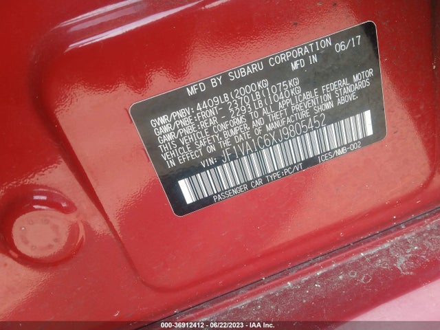 2018 SUBARU WRX PREMIUM VIN: JF1VA1C6XJ9805452