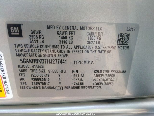 5GAKRBKD7HJ277441 Buick Enclave Leather