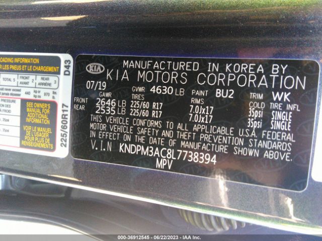 KNDPM3AC8L7738394 KIA Sportage Lx