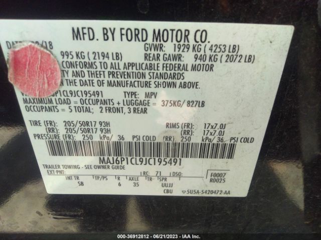 MAJ6P1CL9JC195491 Ford Ecosport Ses