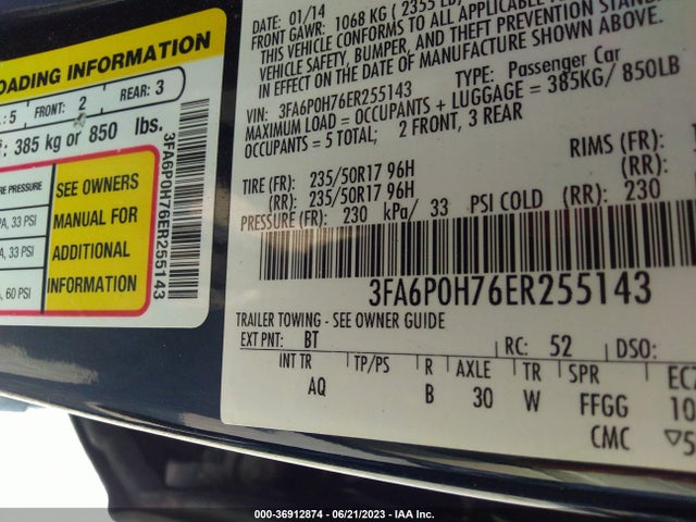 Ford FUSION SE 2014 3FA6P0H76ER255143 Image 9
