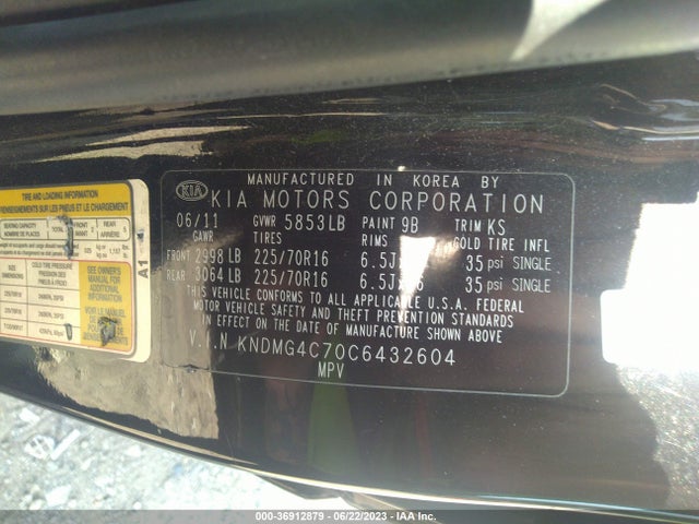 2012 KIA SEDONA LX VIN: KNDMG4C70C6432604