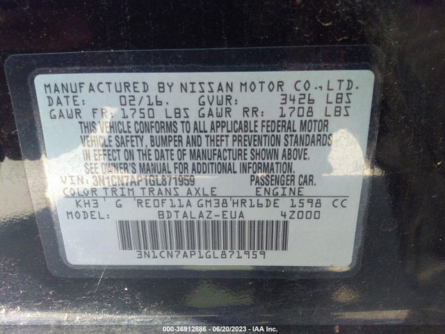 Nissan Versa S Plus 2016 3N1CN7AP1GL871959 Image 9