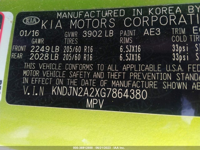 KIA Soul Base 2016 KNDJN2A2XG7864380 Image 10