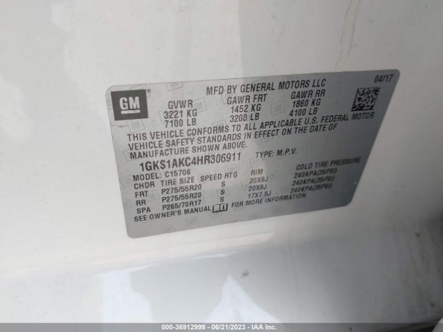 1GKS1AKC4HR306911 GMC YUKON SLE