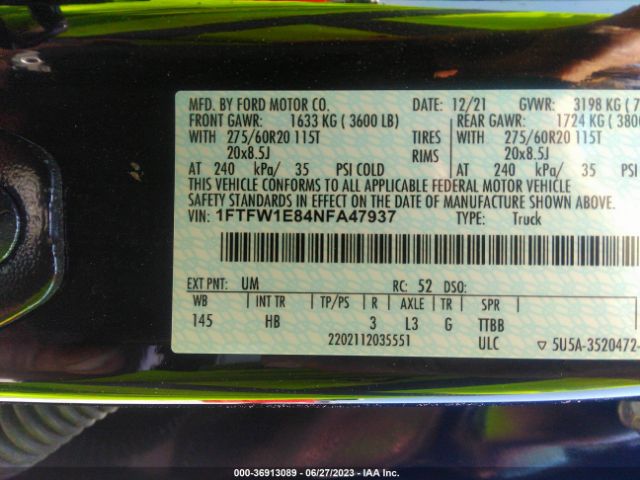 1FTFW1E84NFA47937 Ford F-150 Xl/xlt/lariat