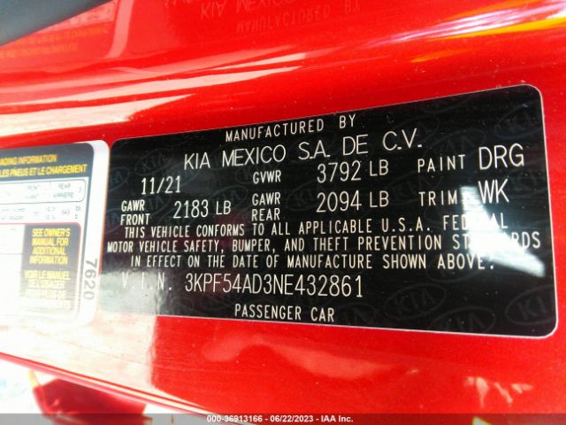 3KPF54AD3NE432861 KIA Forte Gt-line