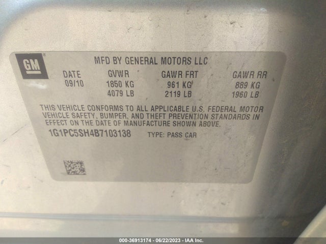 2011 CHEVROLET CRUZE LS VIN: 1G1PC5SH4B7103138