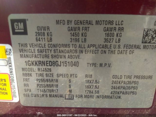 1GKKRNED8GJ151040 GMC ACADIA SLE