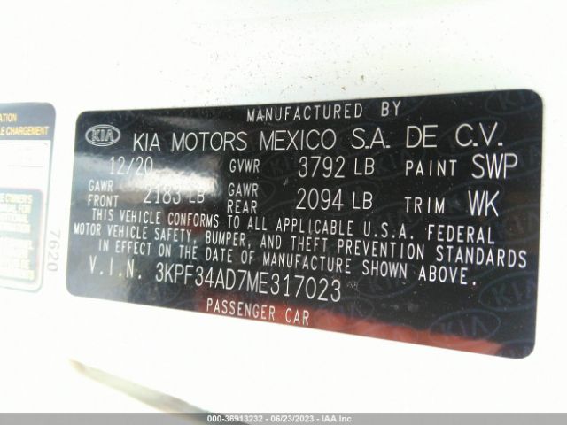 3KPF34AD7ME317023 KIA Forte Gt-line