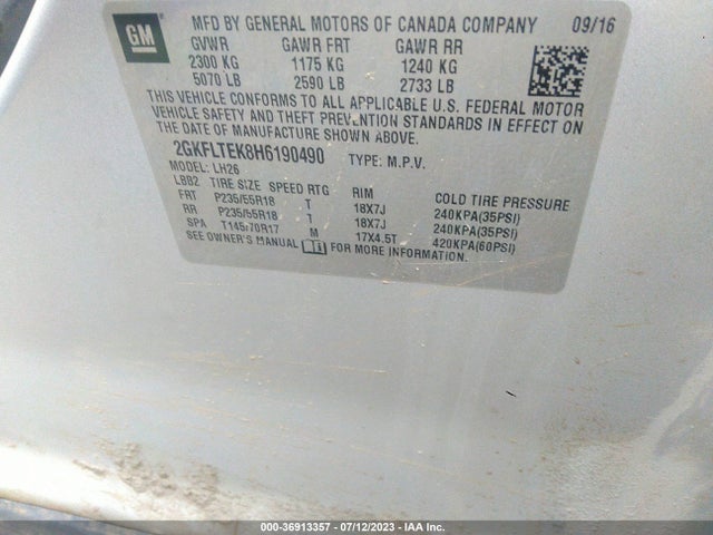 GMC Terrain Sle 2017 2GKFLTEK8H6190490 Image 9