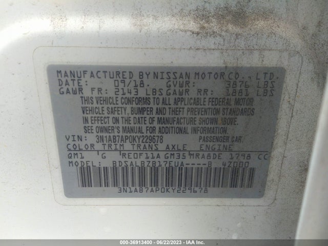 2019 NISSAN SENTRA S VIN: 3N1AB7AP0KY229678