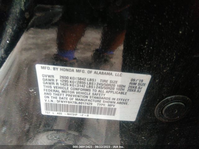 5FNYF6H78LB017429 Honda Pilot Black Edition