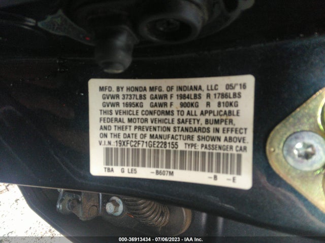 Honda Civic Sedan Ex 2016 19XFC2F71GE228155 Image 9