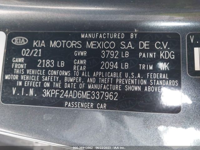 3KPF24AD6ME337962 KIA Forte Lxs