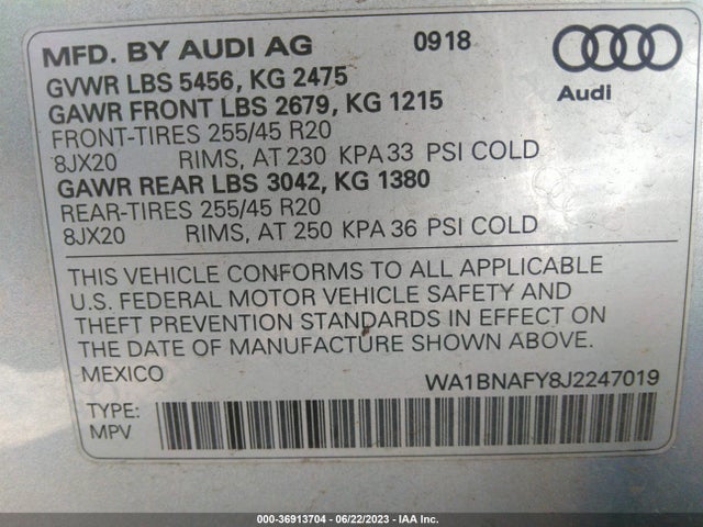 WA1BNAFY8J2247019 Audi Q5 Premium Plus