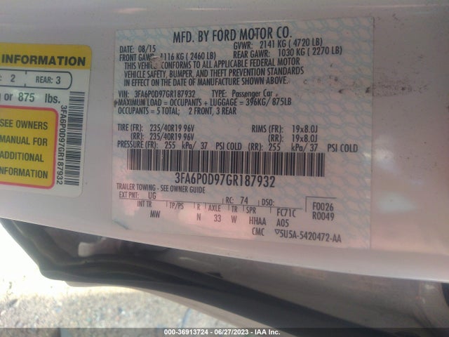 Ford Fusion Titanium 2016 3FA6P0D97GR187932 Image 9