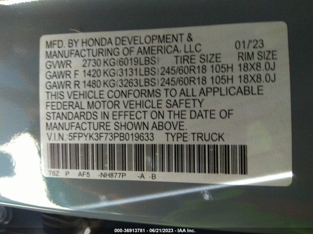 Honda Ridgeline Rtl-e 2023 5FPYK3F73PB019633 Image 15